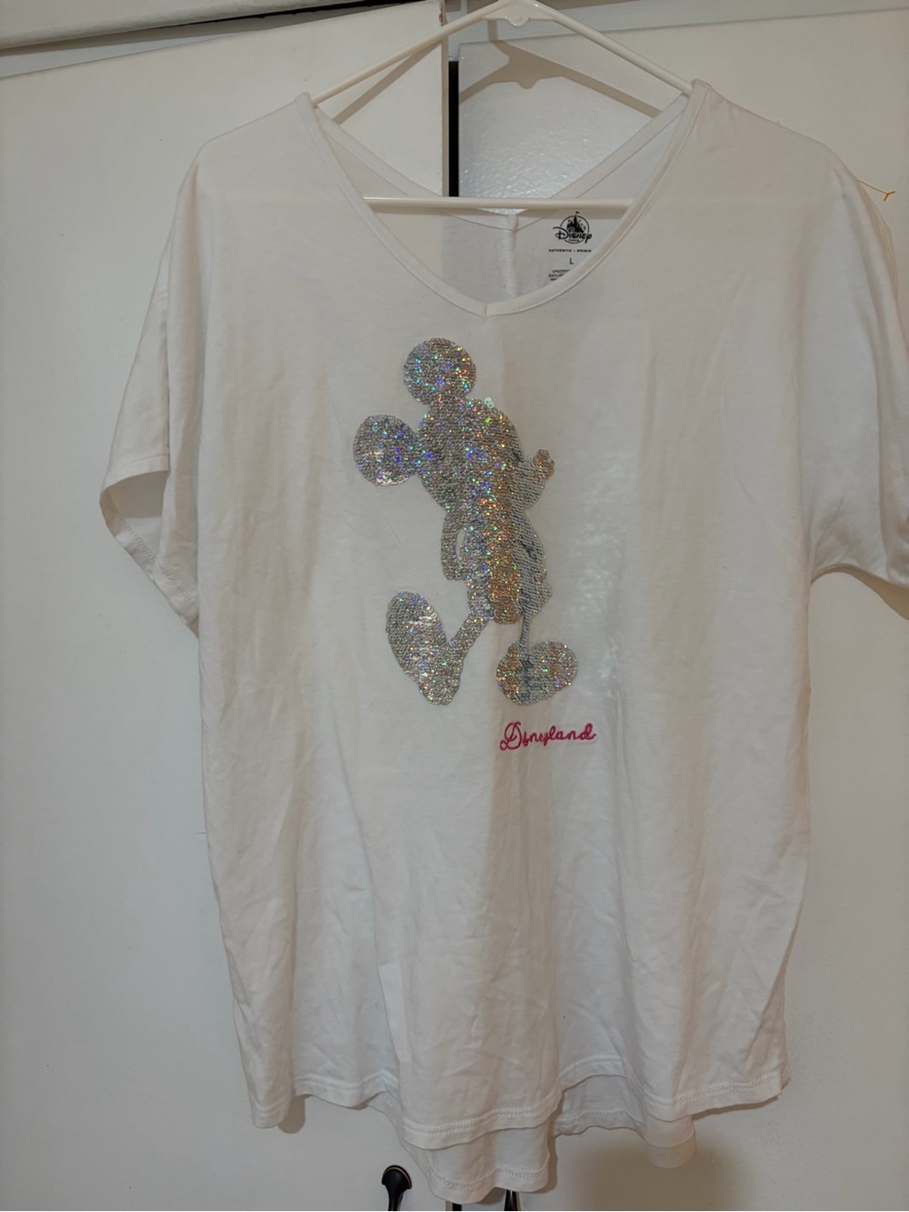 Disney White womens Tee with Holographic Sequin Mickey